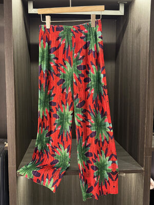 Autumn New Style Women's Casual Pants Unique High Waist Print Design Color-Blocking & Pleated Versatile Slimming Wide-Leg Style