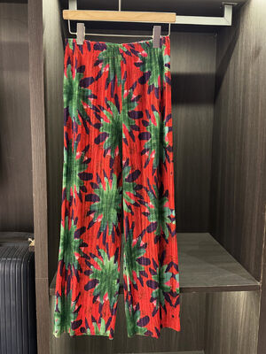 Autumn New Style Women's Casual Pants Unique High Waist Print Design Color-Blocking & Pleated Versatile Slimming Wide-Leg Style