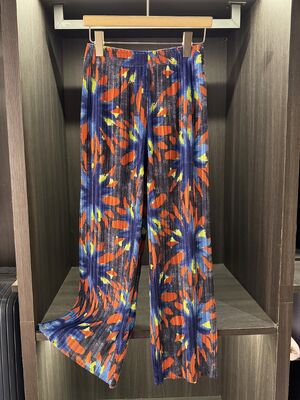 Autumn New Style Women's Casual Pants Unique High Waist Print Design Color-Blocking & Pleated Versatile Slimming Wide-Leg Style