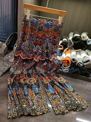 Summer Ethnic Style Wide-Leg Women's Pants Niche Design Pleated Printed Simple Casual High Waist Straight-Leg Long Pants