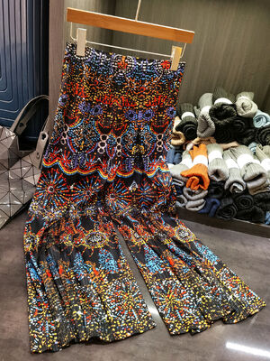 Summer Ethnic Style Wide-Leg Women's Pants Niche Design Pleated Printed Simple Casual High Waist Straight-Leg Long Pants