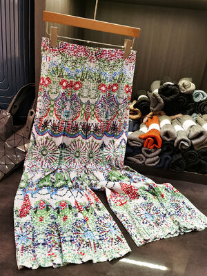 Summer Ethnic Style Wide-Leg Women's Pants Niche Design Pleated Printed Simple Casual High Waist Straight-Leg Long Pants