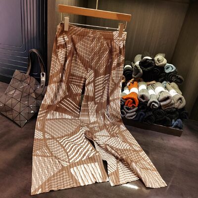 Women's High Waist Elegant Elastic Straight-Leg Casual Pants Unique Irregular Print New Summer Collection Wide-Leg Flat Design