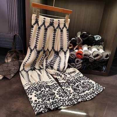 New Fashion High-End Women's Casual Slimming Ethnic Bohemian Wide-Leg Pants High Flat Leopard Print for Spring Summer