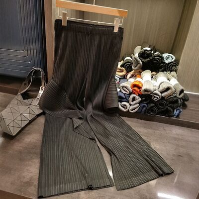 Solid Color High Waist Pleated Loose Wide Leg Pants Versatile Casual Style for Spring Summer Three-House New Design Plain Dyed