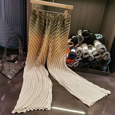 High Waist Straight Leg Pants Versatile Crepe Fish Scale Fold Gradient Color New Style Slim Look for Spring/Summer