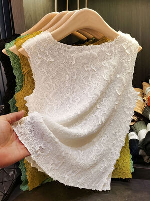 High Elastic Comfortable Sequined Floral Printed  Pleated Sleeveless T-shirt Summer New Women's Vests & Waistcoats