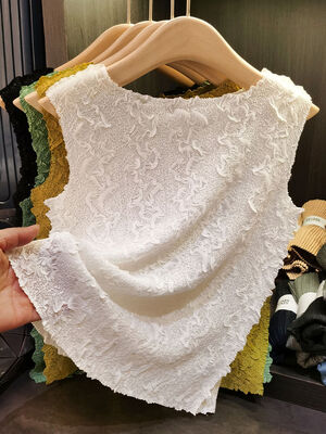 High Elastic Comfortable Sequined Floral Printed  Pleated Sleeveless T-shirt Summer New Women's Vests & Waistcoats