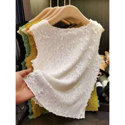 High Elastic Comfortable Sequined Floral Printed  Pleated Sleeveless T-shirt Summer New Women's Vests & Waistcoats