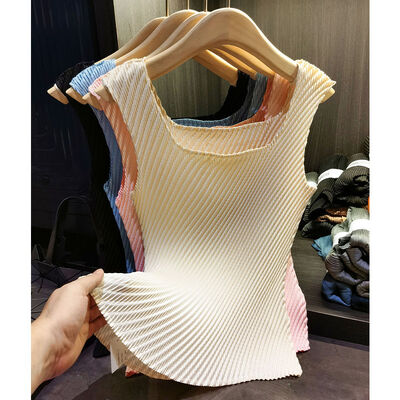 High-end Vest Camisole ~ Pure Color Inner Wear Elastic Slimming Pleated T-shirt for Women Summer New
