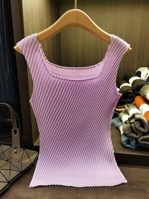 High-end Vest Camisole ~ Pure Color Inner Wear Elastic Slimming Pleated T-shirt for Women Summer New