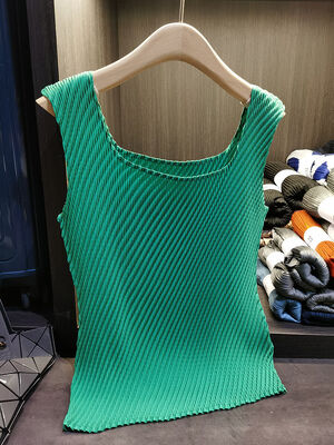 High-end Vest Camisole ~ Pure Color Inner Wear Elastic Slimming Pleated T-shirt for Women Summer New