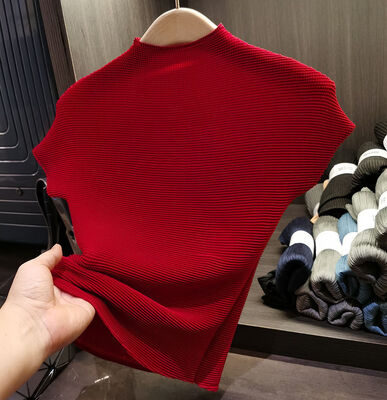 Women's Summer New Classic Versatile Stretch Comfortable Pullover Peplum Top Solid Color Stand Collar Short Sleeve T-shirt