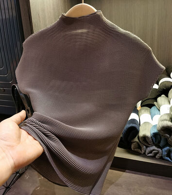 Women's Summer New Classic Versatile Stretch Comfortable Pullover Peplum Top Solid Color Stand Collar Short Sleeve T-shirt