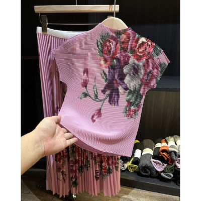 High end and elegant corn grain print set, casual and sweet pleated skirt 2-piece set