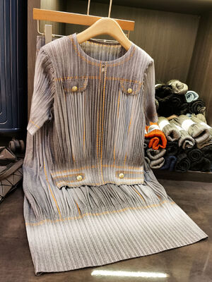 Vintage Hong Kong Style Gradient Short-Sleeve Top Elastic Waist Skirt Unique Denim Color Fashionable Two-Piece Set for Summer