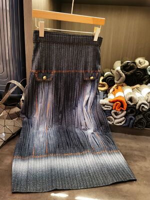 Vintage Hong Kong Style Gradient Short-Sleeve Top Elastic Waist Skirt Unique Denim Color Fashionable Two-Piece Set for Summer