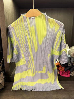 Women's Summer Two-Piece Casual Suit Color-Blocked Printed Pleated Stand-Up Collar Short-Sleeved T-Shirt Loose New Slimming Look