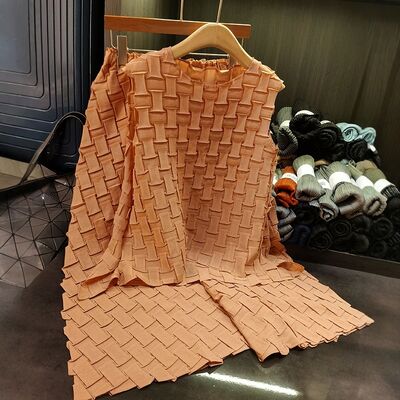 Summer New High-End Three-Dimensional Pleated Casual Two-Piece Set Age-Reducing Sleepless Jacket Loose Elastic Waist Solid