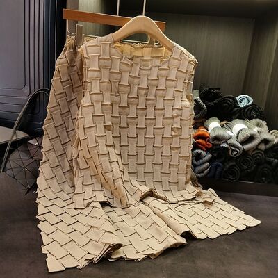 Summer New High-End Three-Dimensional Pleated Casual Two-Piece Set Age-Reducing Sleepless Jacket Loose Elastic Waist Solid