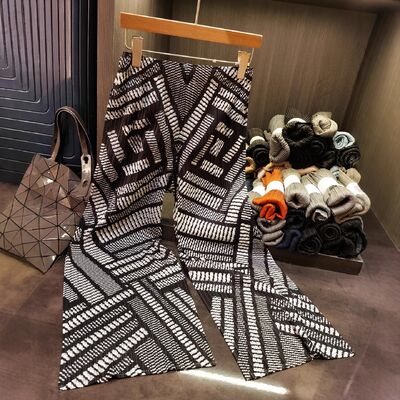New European & American Women's Casual Summer Pants High Waist Irregular Stripe Printed Loose Joker Straight Wide Design