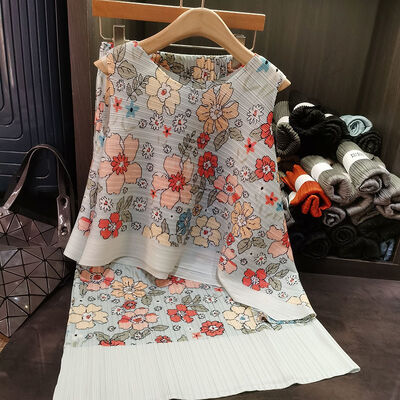 Floral Print Two-Piece Set New Age-Reducing Vest Elastic Waist A-Line Summer Casual Short Floral Casual Summer