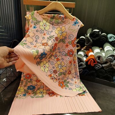 Floral Print Two-Piece Set New Age-Reducing Vest Elastic Waist A-Line Summer Casual Short Floral Casual Summer
