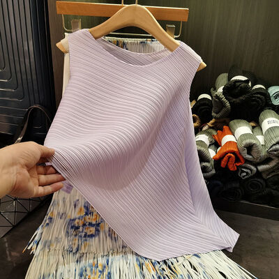 Summer New Short Length Above Knee Irregular Pleated Round Neck Sleeveless Vest with Fashionable Printed Tassel Skirt Set