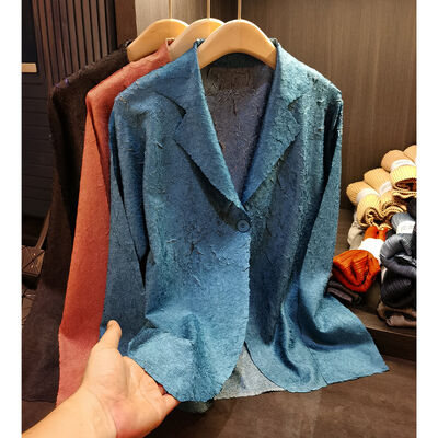 Women's Pleated Casual Small Suit Top Long Sleeve Short Coat with Single Button Closure Solid Design Top Women's Fashion