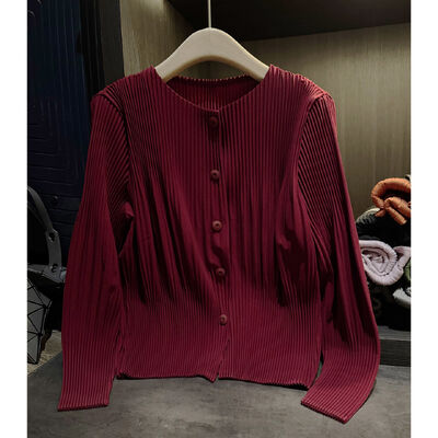 High end autumn new elegant solid color pleated collar single breasted long breathable women's jacket