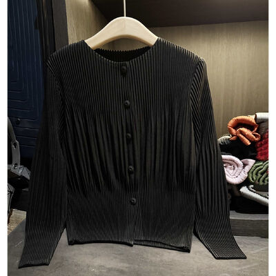 High end autumn new elegant solid color pleated collar single breasted long breathable women's jacket