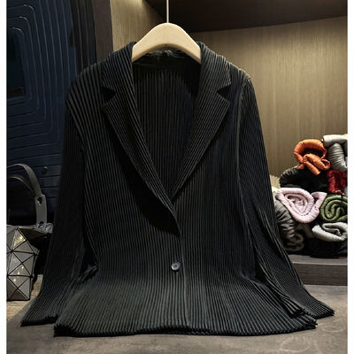 Advanced pleated solid color suit jacket with elegant temperament, versatile women's cardigan for commuting