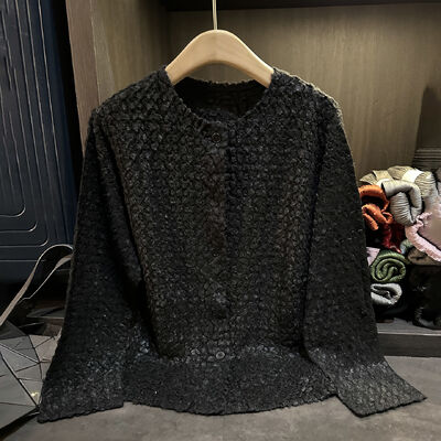 Elegant temperament, solid color round neck single breasted jacket, autumn lazy, simple, loose oversized cardigan