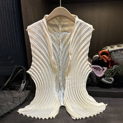 Heavy industry pleated solid color cardigan, vest, spring and autumn new style, loose and versatile commuting plus size Cota