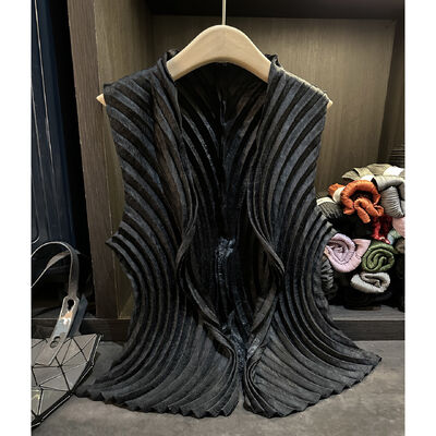 Heavy industry pleated solid color cardigan, vest, spring and autumn new style, loose and versatile commuting plus size Cota