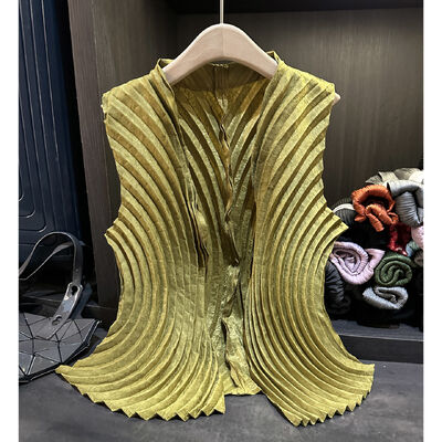 Heavy industry pleated solid color cardigan, vest, spring and autumn new style, loose and versatile commuting plus size Cota