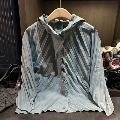 Simple casual hooded pleated lazy style autumn new Korean version loose plus size solid color long sleeved Cota