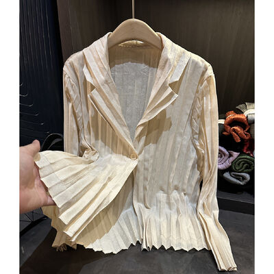 High-end Korean Style Pleated Solid Color Single Button Breathable Blazer Elegant Casual Lazy Atmosphere Slimming Cardigan for