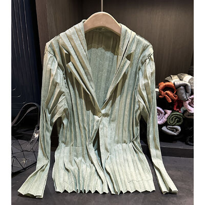 High-end Korean Style Pleated Solid Color Single Button Breathable Blazer Elegant Casual Lazy Atmosphere Slimming Cardigan for