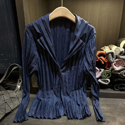 High-end Korean Style Pleated Solid Color Single Button Breathable Blazer Elegant Casual Lazy Atmosphere Slimming Cardigan for