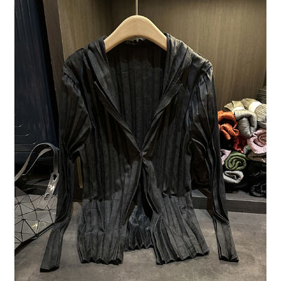 High-end Korean Style Pleated Solid Color Single Button Breathable Blazer Elegant Casual Lazy Atmosphere Slimming Cardigan for