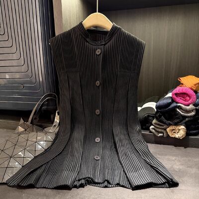 Autumn New Elegant Versatile Loose Plus Size Single-Breasted Top Rabbit Casual Thick Toothpick Pleat Vest Coat Pleated Long