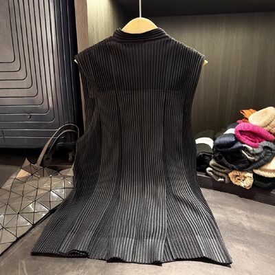 Autumn New Elegant Versatile Loose Plus Size Single-Breasted Top Rabbit Casual Thick Toothpick Pleat Vest Coat Pleated Long