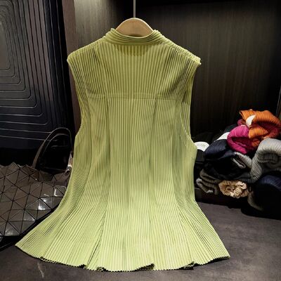 Autumn New Elegant Versatile Loose Plus Size Single-Breasted Top Rabbit Casual Thick Toothpick Pleat Vest Coat Pleated Long