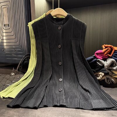 Autumn New Elegant Versatile Loose Plus Size Single-Breasted Top Rabbit Casual Thick Toothpick Pleat Vest Coat Pleated Long
