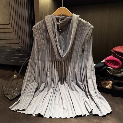 Autumn New Korean Style European American Pleated Women's Trench Coat Long-Sleeve Loose Smooth Three-Dimensional Feel Coat