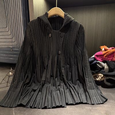 Autumn New Korean Style European American Pleated Women's Trench Coat Long-Sleeve Loose Smooth Three-Dimensional Feel Coat