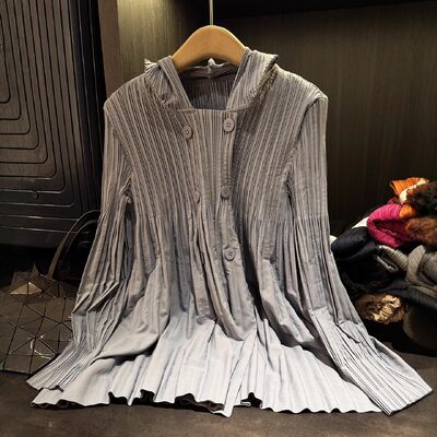 Autumn New Korean Style European American Pleated Women's Trench Coat Long-Sleeve Loose Smooth Three-Dimensional Feel Coat