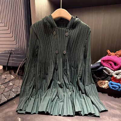 Autumn New Korean Style European American Pleated Women's Trench Coat Long-Sleeve Loose Smooth Three-Dimensional Feel Coat
