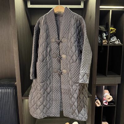 Elegant Simple High-End Mid-Length Trench Coat for Women New Winter Style Horn Buttons  Plus Size Slimming Top Long